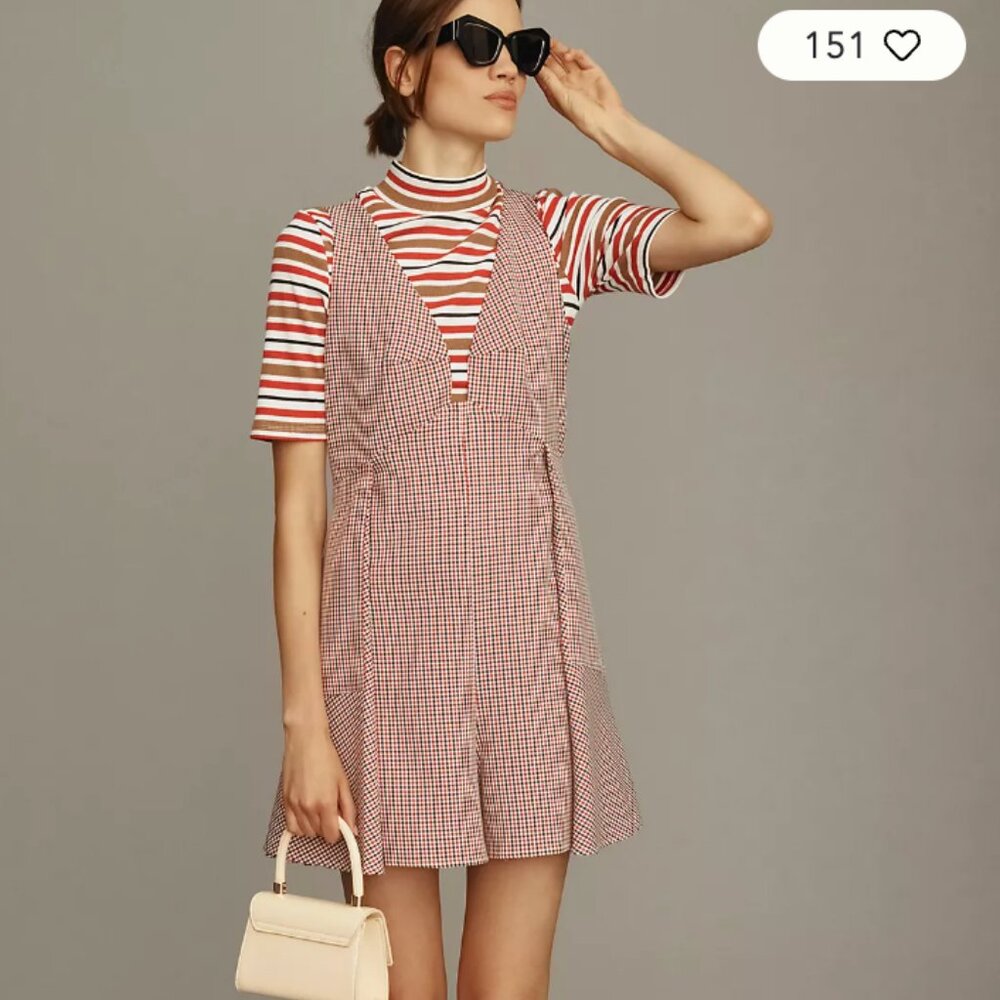 Anthropologie Mare Mare V-Neck Mini-Check Romper